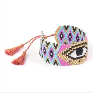 Evil Eye Beaded Cuff Bracelet Tassel Jewelry